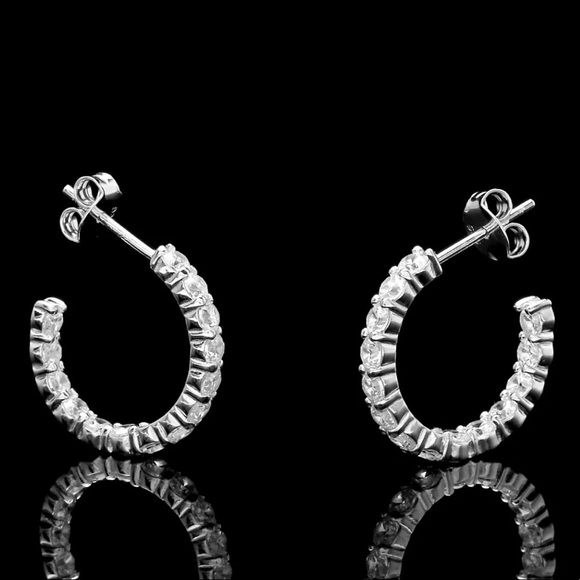1.68CT Created Diamond Hoop Double Sided Earrings - Picture 3 of 4